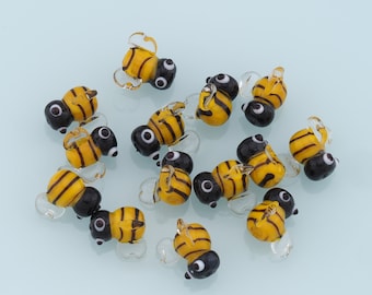 Glass bee Beads,Bumble Bees Bead,Lampwork Glass bee Beads for DIY Jewelry Making Supply