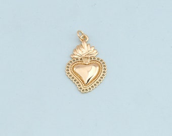 Gouden heilig hart bedeltjes, 18K gold filled vlam heilig hart hanger, religieuze bedelarmband ketting voor het maken van doe-het-zelf sieraden;