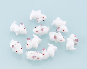 Glass White Rabbit Beads,Animal Bead,Lampwork Rabbit Beads for DIY Jewelry Making Supply