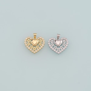 Gold Heart Charms,18K Gold Filled Heart Pendant,CZ Micro Pave Heart Charm Bracelet Necklace for DIY Jewelry Making Supply