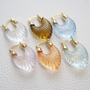 1 paire de créoles épaisses remplies d'or 18 carats, créoles en or, créoles en acrylique délicat Huggie, créoles Huggies en or, boucles d'oreilles transparentes bohèmes