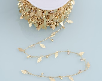 Gold Leaf Chain,18K Gold Filled Leaf Chain for Necklace Bracelet DIY Jewelry Making Supply