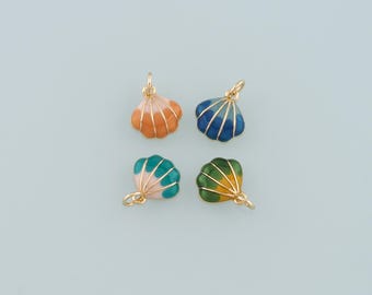 Gold Shell Charms,18K Gold Filled Scallop Pendant,Enamel Conch Shell Charm Bracelet Necklace for DIY Jewelry Making Supply