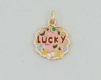 Gold lucky Charms,18K Gold Filled good luck Pendant,luck Charm Bracelet Necklace for DIY Jewelry Making Supply