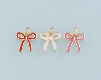 Gold Bow Charms,18K Gold Filled Bow Pendant,Enamel Bow Tie Charm Bracelet Necklace for DIY Jewelry Making Supply