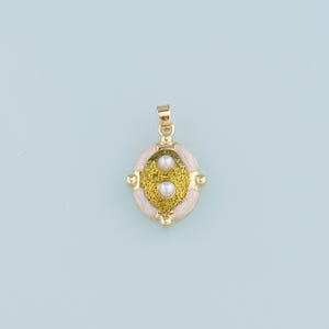 18K Gold Filled Pearl Oval Pendant,Enamel Oval Charm Bracelet Necklace for DIY Jewelry Making Supply