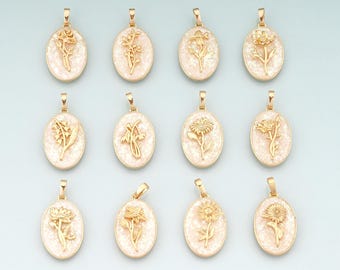 Gold Opal Birthday Flower Charms,18K Gold Filled Flower Pendant Charm Bracelet Necklace for DIY Jewelry Making Supply