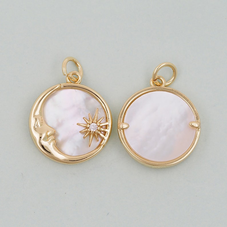 Gold Round Moon Sun Charms,18K Gold Filled Round Pendant,Moon Charm Bracelet Necklace for DIY Jewelry Making Supply image 2