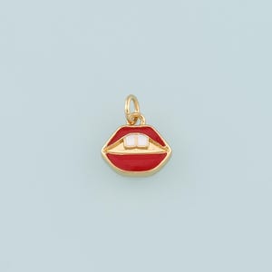Gold Lips Charms,18K Gold Filled Enamel Lips Pendant,Red Lips Charms Bracelet Necklace for DIY Jewelry Making Supply