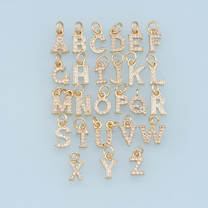 Dijes de letras doradas, colgante de letra CZ rellena de oro de 18 quilates, collar de pulsera con dije inicial para fabricación de joyas DIY