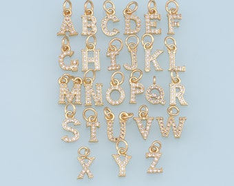 Gold letter Charms,18K Gold Filled CZ letter Pendant,initial Charm Bracelet Necklace for DIY Jewelry Making Supply