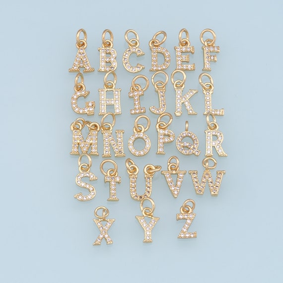 Gold Letter Charms,18k Gold Filled CZ Letter Pendant,initial Charm