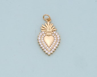 Gouden heilig hart bedeltjes, 18K gold filled vlam heilig hart hanger, religieuze bedelarmband ketting voor het maken van doe-het-zelf sieraden;