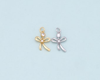 Gold Tiny Bow Charms,18K Gold Filled Bow Pendant,Bow Charm Bracelet Necklace for DIY Jewelry Making Supply