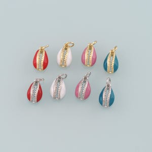 Gold Ocean Charms,18K Gold Filled Cowrie Shell Pendant,Enamel Conch Shell Charm Bracelet Necklace for DIY Jewelry Making Supply