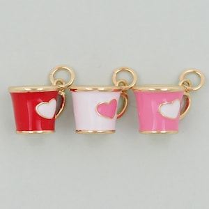 Ciondoli a forma di tazza d'oro, ciondolo a forma di tazza riempita in oro 18 carati, collana con braccialetto con ciondoli a forma di cuore per la fornitura di gioielli fai-da-te