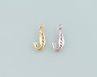Gold Ocean Charms,18K Gold Filled Shrimp Pendant,Shrimp Charm Bracelet Necklace for DIY Jewelry Making Supply