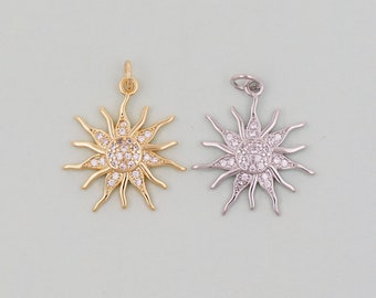 Gold CZ Sun Charms,18K Gold Filled Sun Pendant,Celestial Charm Bracelet Necklace for DIY Jewelry Making Supply