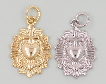 Gouden sierlijke bedel heilig hart van Jezus, sunburst getextureerde designhanger, religieuze bedelarmband ketting voor het maken van doe-het-zelf sieraden