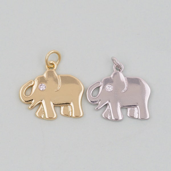 Gold Elephant Charms,18K Gold Filled CZ Elephant Pendant,Elephant Charm Bracelet Necklace for DIY Jewelry Making Supply