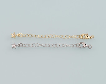 18K Gold gefüllt Stern Verlängerungskettchen für Halskette Armband Versorgung Komponente Accessoires Verlängerungskarabiner Karabinerverschluss mit Gold Verlängerungskette
