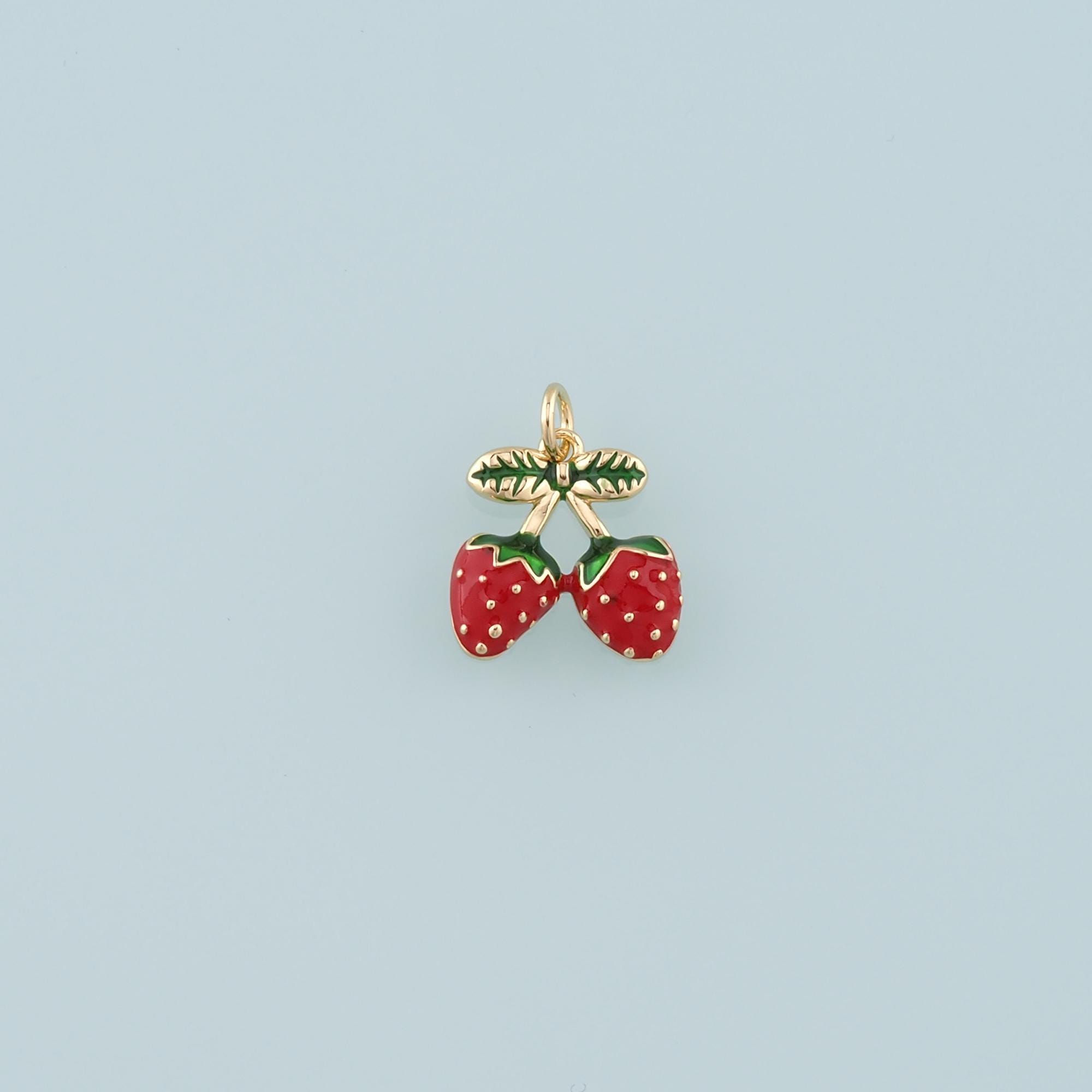 Gold Strawberry Charms,18K Gold Filled Strawberry Pendant,Enamel Fruit Charm Bracelet Necklace for DIY Jewelry Making Supply