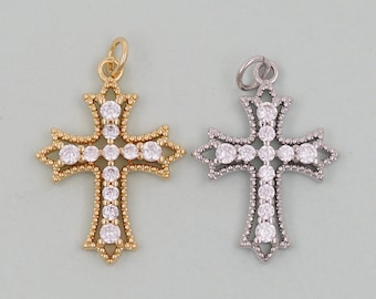 Gold Cross Charms,18K Gold Filled CZ Cross Pendant,Religious Charm Bracelet Necklace for DIY Jewelry Making Supply