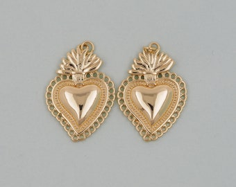 Gouden heilig hart Charms, 18K Gold Filled vlam heilig hart hanger, religieuze bedelarmband ketting voor DIY sieraden maken aanbod