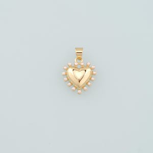 Gold Heart Charms,18K Gold Filled Pearl Heart Pendant,Dainty Heart Charm Bracelet Necklace for DIY Jewelry Making Supply
