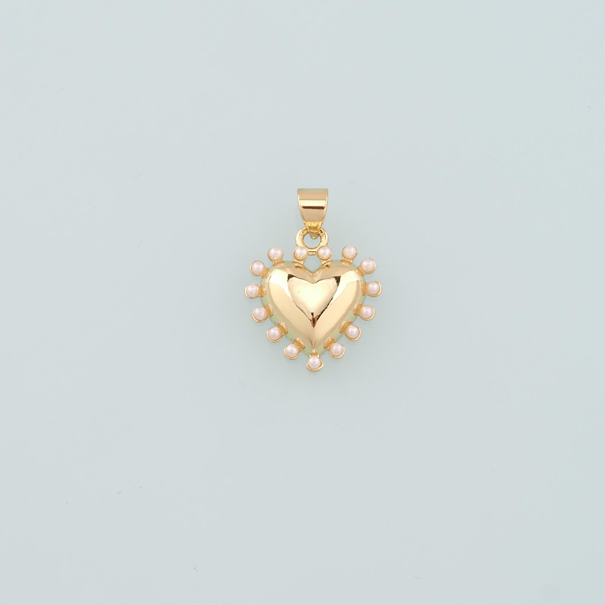 Gold Heart Charms,18K Gold Filled Pearl Heart Pendant,Dainty Heart Charm Bracelet Necklace for DIY Jewelry Making Supply