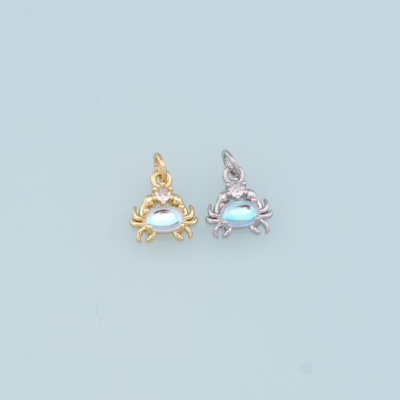 Gold Crab Charms,18K Gold Filled CZ Crab Pendant,Beach Silver Crab Charms Bracelet Necklace for DIY Jewelry Making Supply