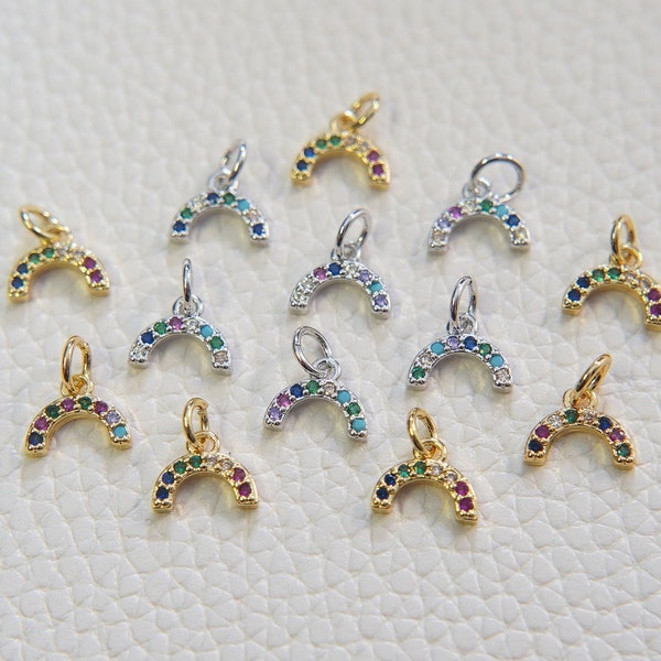 Gold Rainbow Charms,18K Gold Filled CZ rainbow Pendant,Silver rainbow Charm Bracelet Necklace for DIY Jewelry Making Supply