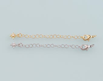 18K Gold gefüllt Stern Verlängerungskettchen für Halskette Armband Versorgung Komponente Accessoires Verlängerungskarabiner Karabinerverschluss mit Gold Verlängerungskette