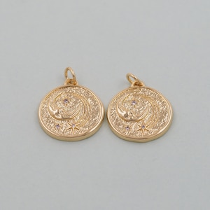 Gold Moon Charms,18K Gold Filled Moon Pendant,CZ Micro Pave Star Charm Bracelet Necklace for DIY Jewelry Making Supply