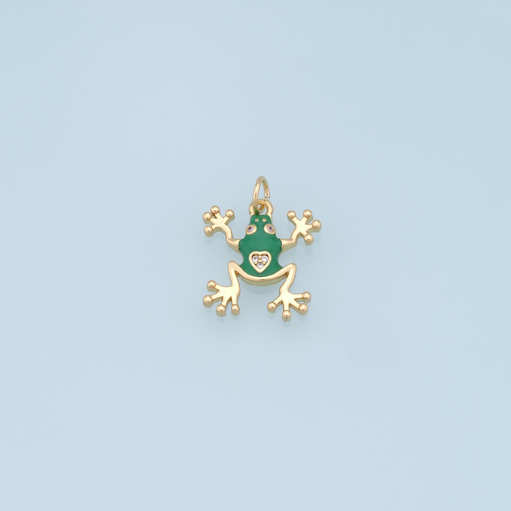 Gold Frog Charms,18K Gold Filled Frog Pendant,Green Frog Charm Bracelet Necklace for DIY Jewelry Making Supply