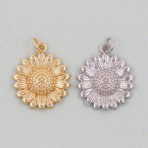 Gold Sunflower Charms,18K Gold Filled Sunflower Pendant,Sunflower Charm Bracelet Necklace for DIY Jewelry Making Supply
