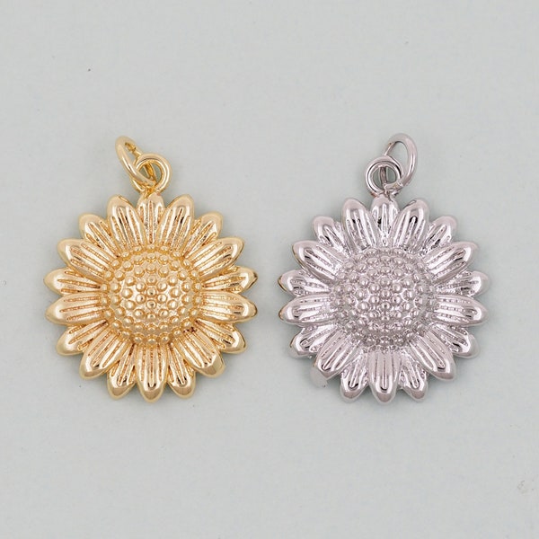 Gold Sunflower Charms,18K Gold Filled Sunflower Pendant,Sunflower Charm Bracelet Necklace for DIY Jewelry Making Supply