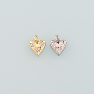 Gold Heart Charms,18K Gold Filled Heart Pendant,CZ Micro Pave Heart Charm Bracelet Necklace for DIY Jewelry Making Supply