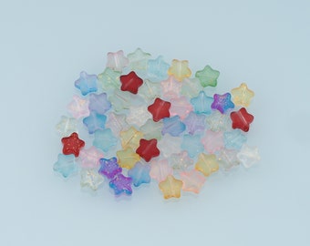Mixed 50pcs Glass Star Beads,Shiny Star Bead,Lampwork Colorful Star Beads for DIY Jewelry Making Supply,Random Colors 8mm