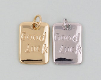 Gold rectangle good luck Charms,18K Gold Filled good luck Pendant,good luck Charm Bracelet Necklace for DIY Jewelry Making Supply