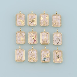 18K Gold Filled Zodiac Constellation Pendant,Enamel Constellation Charm Bracelet Necklace for DIY Jewelry Making Supply