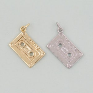18K ゴールドフィルド カセットテープ ペンダント、カセットテープ チャーム ブレスレット ネックレス、DIY ジュエリー製作用品