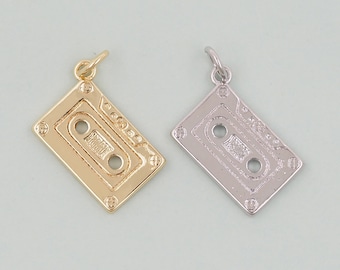 18K Gold Filled Cassette Tape Pendant,Cassette Tape Charm Bracelet Necklace for DIY Jewelry Making Supply