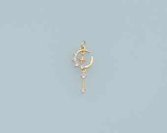Gold Moon Star Charms,18K Gold Filled CZ Moon Pendant,Celestial Charm Bracelet Necklace for DIY Jewelry Making Supply