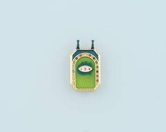 Gold Eye Charm,18K Gold Filled Rectangle Evil Eye Pendant,Enamel Evil Eye Charm Bracelet Necklace for DIY Jewelry Making Supply