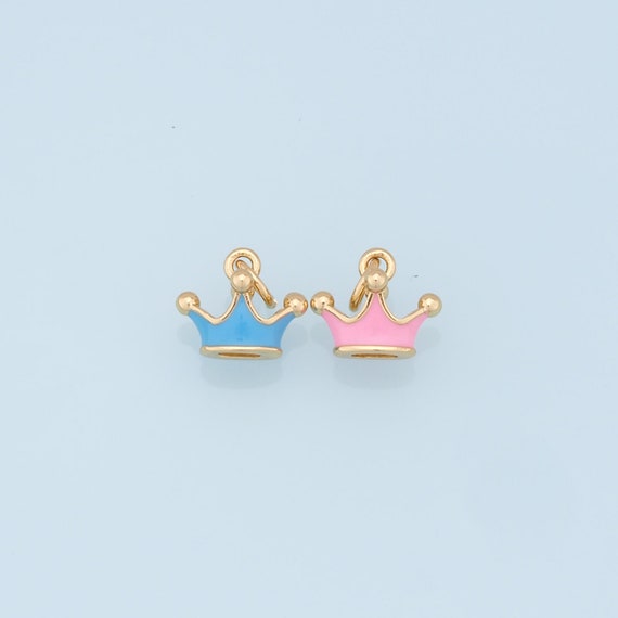 Gold Crown Charms,18K Gold Filled Crown Pendant,Enamel Crown Charm Bracelet Necklace for DIY Jewelry Making Supply