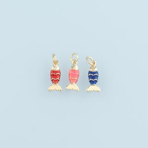 Gold Fish Charms,18K Gold Filled Enamel Fish Pendant,Cute Fish Charm Bracelet Necklace for DIY Jewelry Making Supply