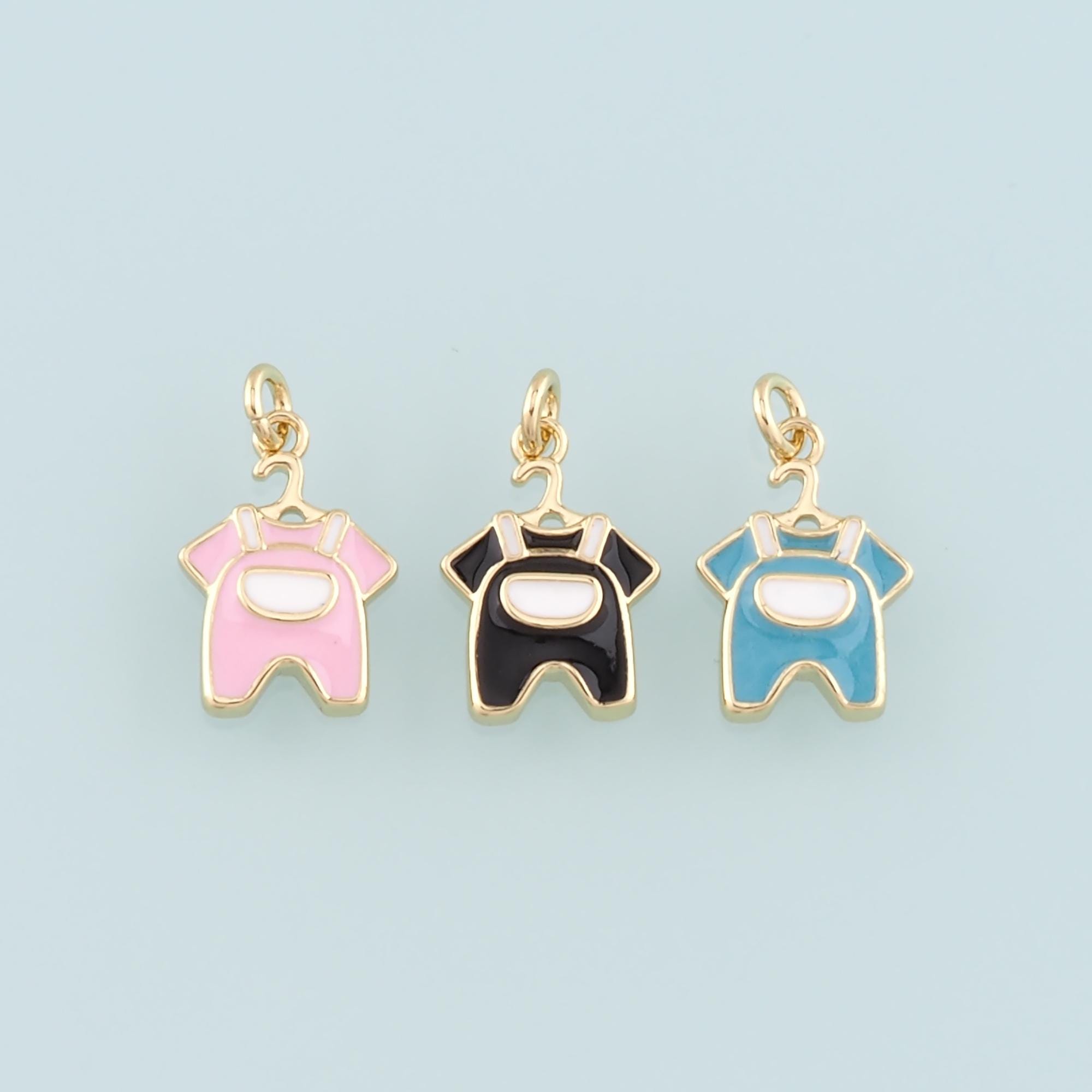 Gold Clothes Charms,18K Gold Filled Clothes Pendant,Enamel Overalls Charm Bracelet Necklace for DIY Jewelry Making Supply