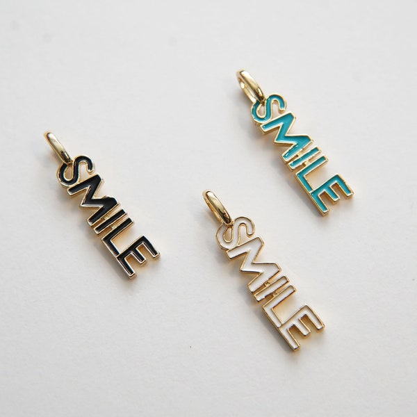 Gold Smile Charms,18K Gold Filled Enamel Smile Pendant,Smile Charm Bracelet Necklace for DIY Jewelry Making Supply