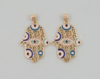 Gold Hamsa Charms,18K Gold Filled CZ Micro Pave Hamsa Pendant,Hamsa Protection Charms Bracelet Necklace for DIY Jewelry Making Supply
